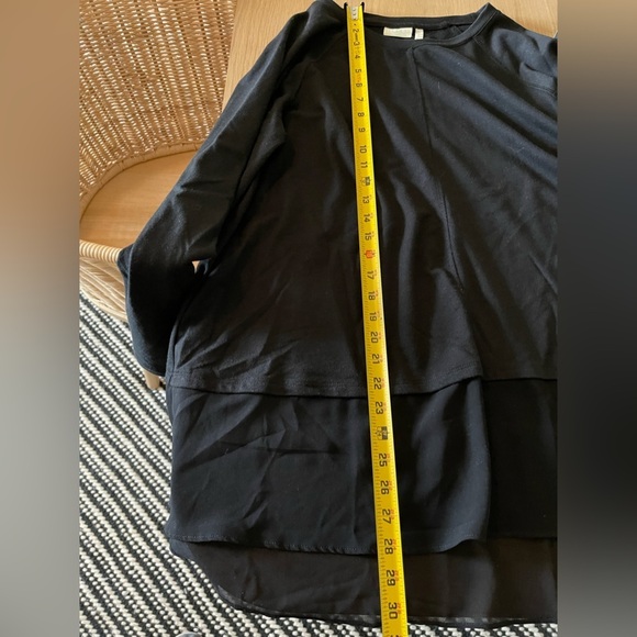 Logo by Lori Goldstein| Black Jersey Long Sleeve Top with Sheer Ruffle, Size L• - Picture 7 of 9